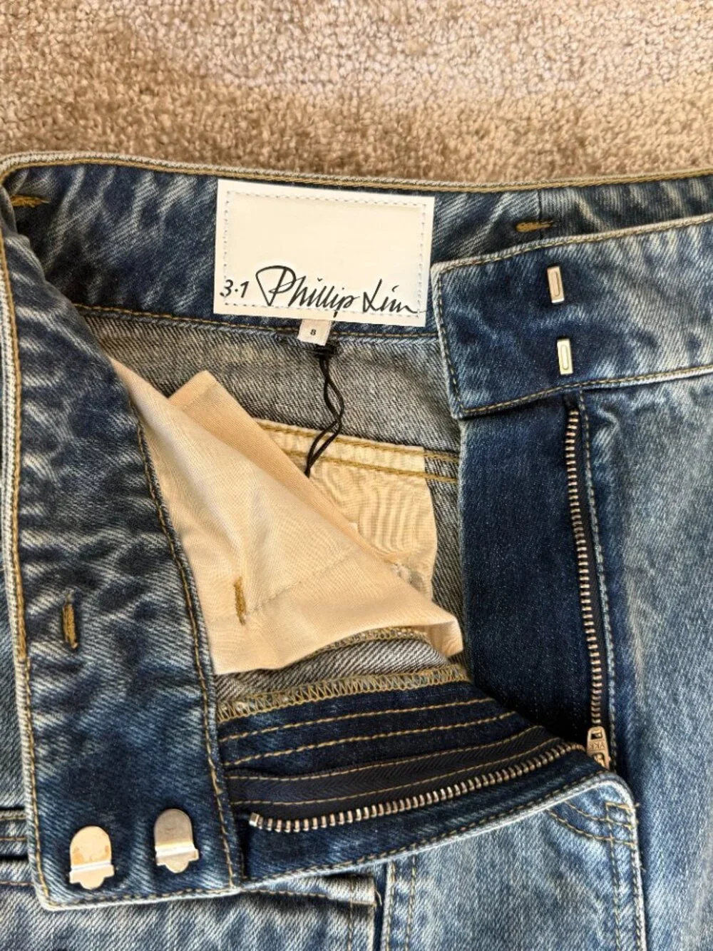 MSRP $550 - Women's 8 - Phillip Lim Blue Belted Wide-Leg Jeans - 100% Cotton